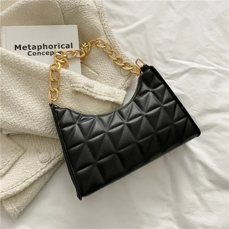 

Shoulder Bag Women's 2024 New Trendy Fashion Korean Version Rhombus Contrasting Color Underarm Bag Portable Baguette Bag