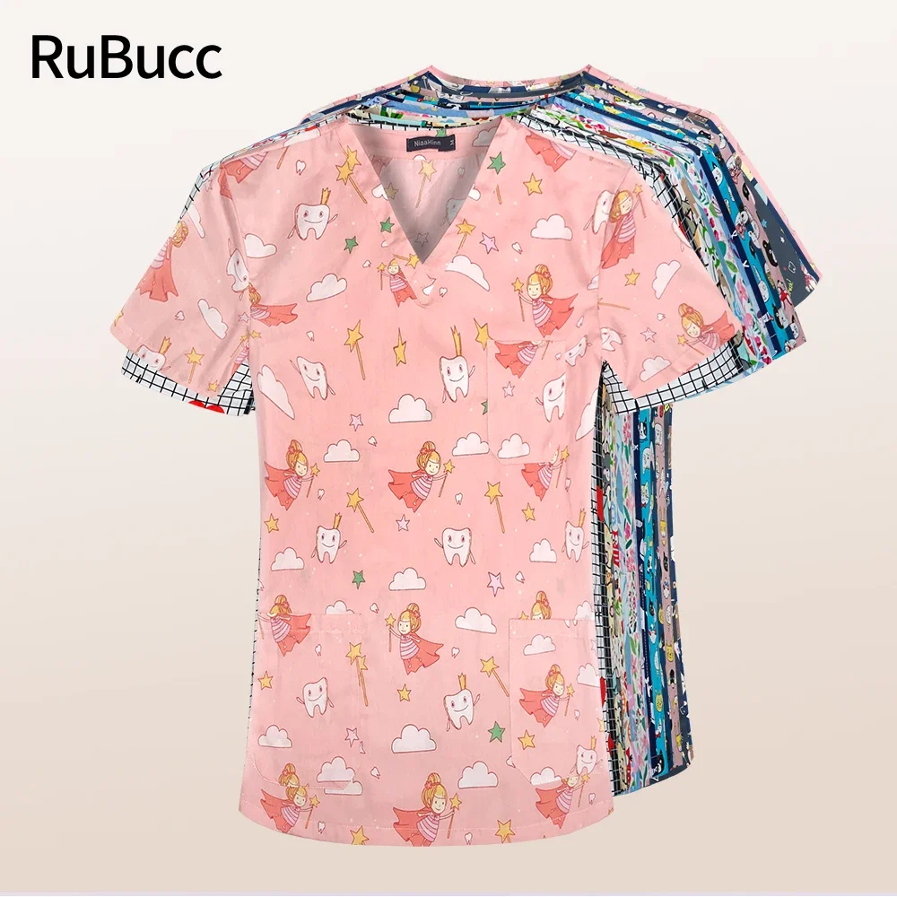 Medische Chirurgische Scrubs Tops Nieuwe Katoen Afdrukken Scrub Shirt Schoonheidssalon Werkkleding Lab Pet Shop Gezondheid Werken Werknemers Arts Kleding