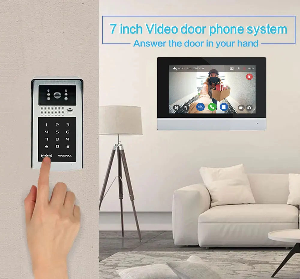 Hot sell Tuya Wifi 7 Inch Touch Screen Video Intercom Kit for Family HD Video DoorPhone Password / APP Unlock Doorbell Camera