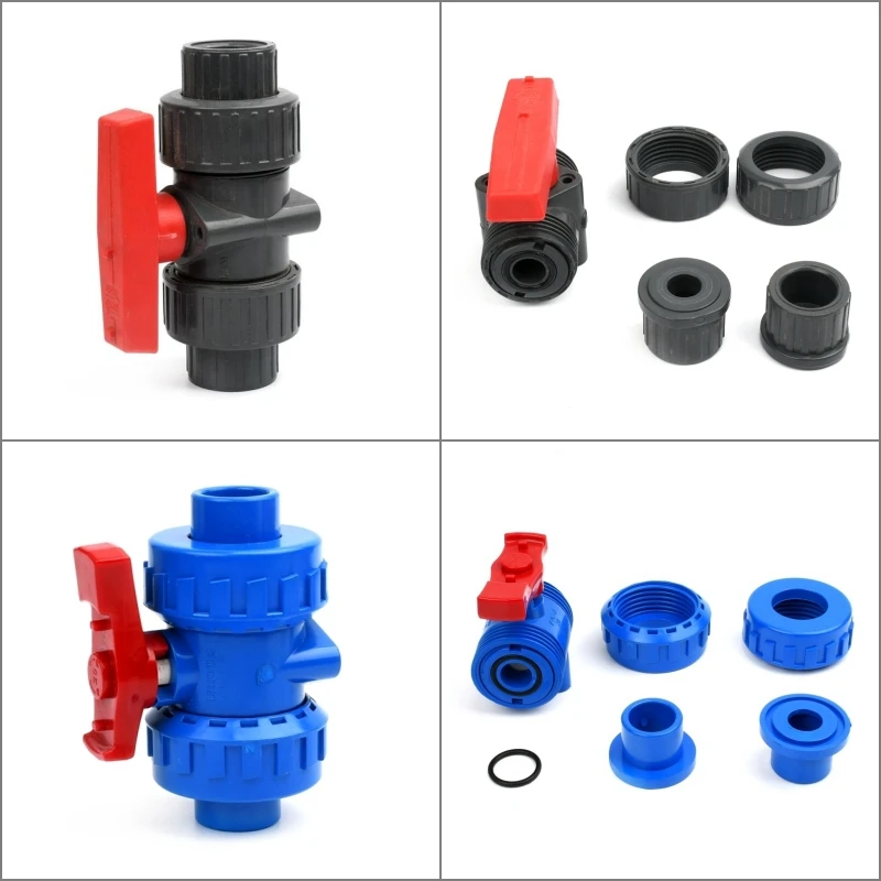 1PC I.D 20~63mm PVC Double Union Ball Valve Garden Irrigation Switch Valve UPVC Pipe Fittings Aquarium Fish Tank Accessories