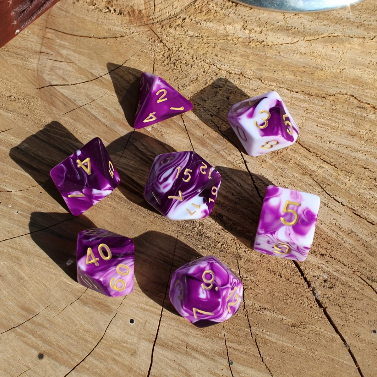 7Pcs/Set Purple Marbled Dice for DND Dungeons and Dragons Table Games D&D RPG Tabletop Roleplaying