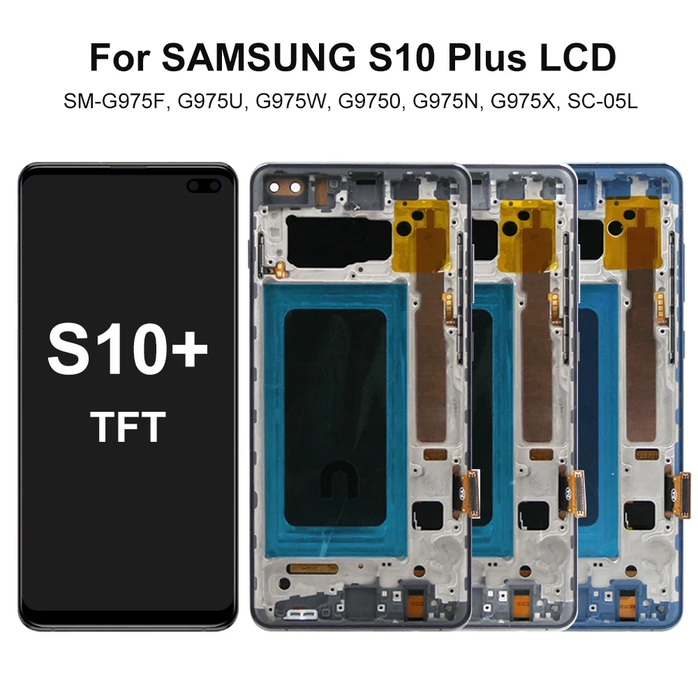 S10 plus tft lcd montagem da tela para samsung galaxy s10 + g975f g975f/ds display lcd digitador da tela de toque com quadro