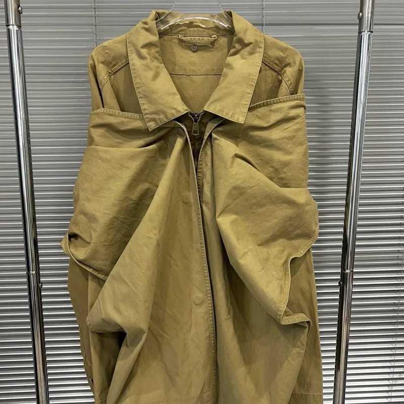 HKSH Spring Autumn New Women Jacket Turn-down Collar Zipper Niche Design Patchwork American Retro Trendy Ins Casual Coat HK12341