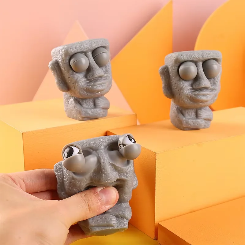 1Pcs Stone Man Releases Stress Toy Slowly Rebounds Soft Moai Statue Squeeze Eyes Interested Expression Relaxes Stress Kids Gift