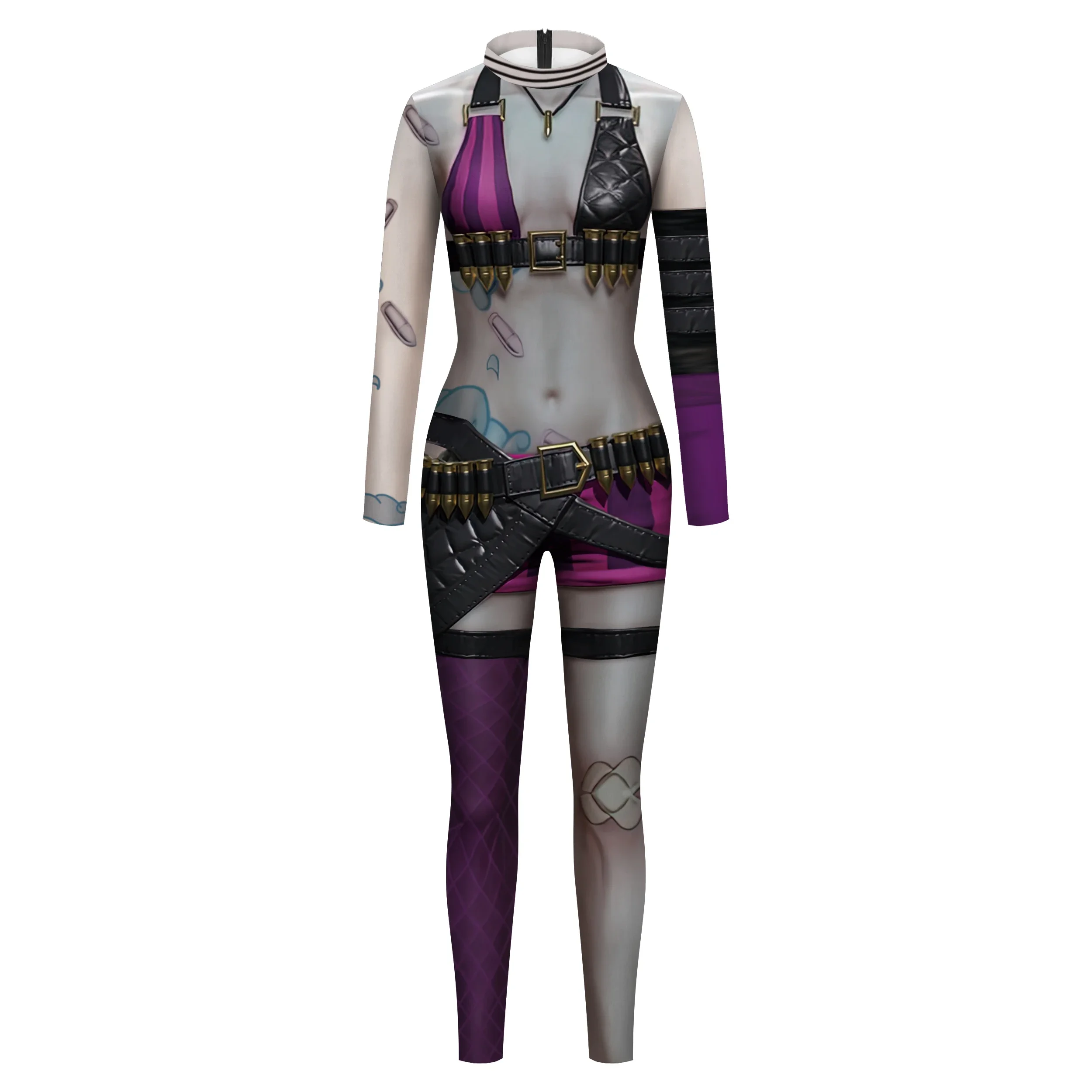 Anime Games Jinx Jumpsuit Women Carnival Cosplay Costume 3D Printing Zentai Suit Party Bodysuit Halloween Adult Skinny Outfit - view 4