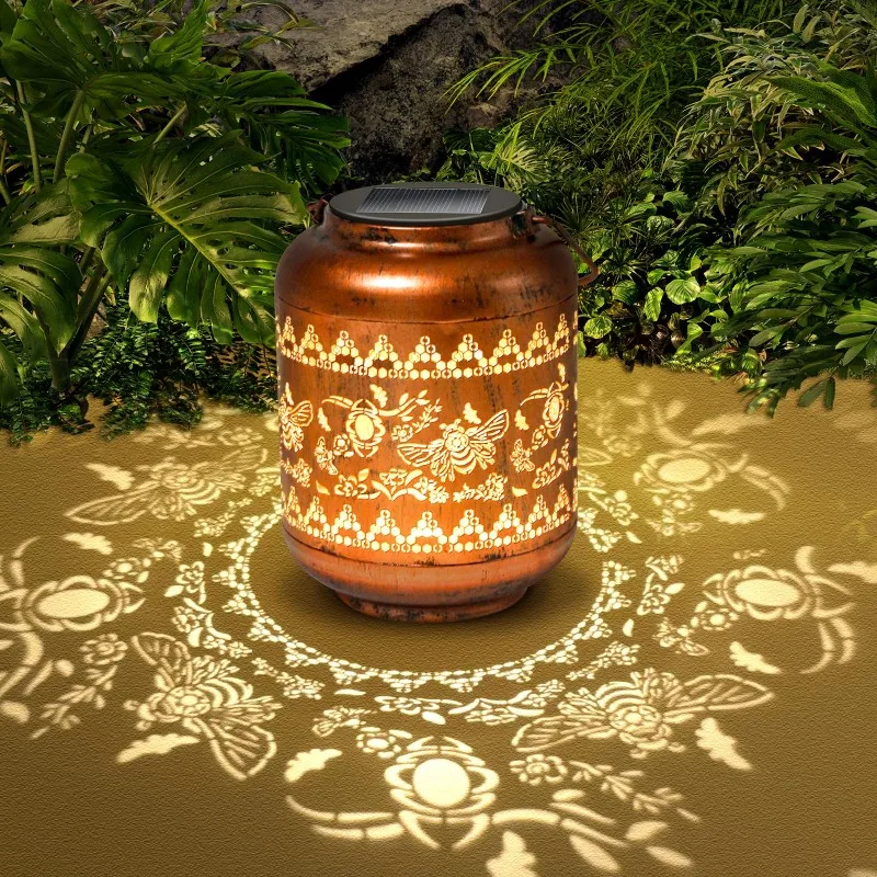 Bee Solar lentera luar ruangan gantung tahan air lebah dekorasi taman ibu nenek Ironwork Hollow logam Solar lampu dekorasi