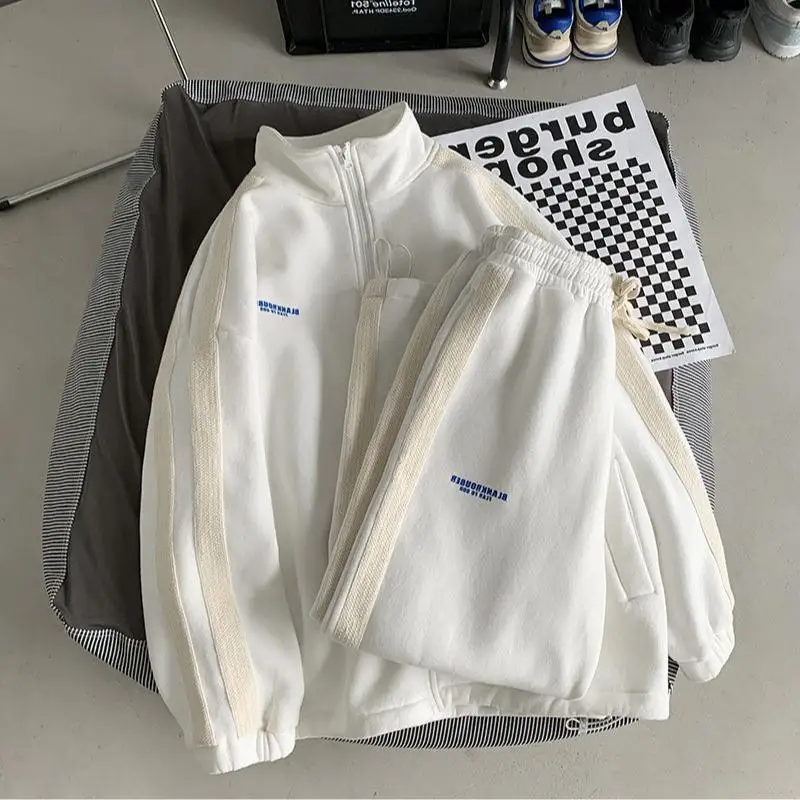 Autumn Men's Cardigan Sweater Suit Youth Stand Collar Casual Sportswear Two-piece Suit