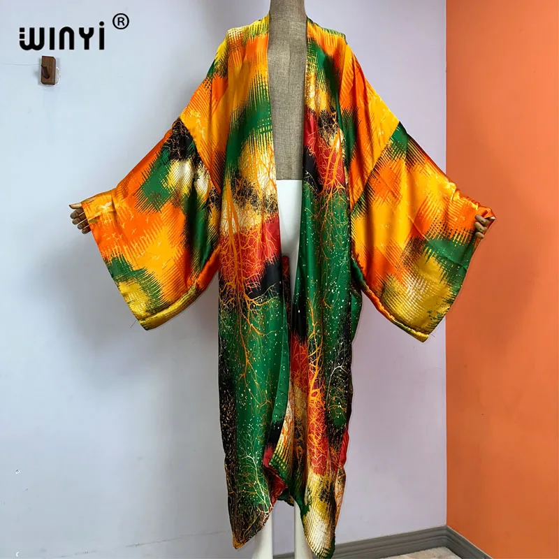 

WINYI kimono fashion print boho kaftans beach wear cover-ups Elegant Cardigan sexy Holiday maxi beach outfits for women vestidos