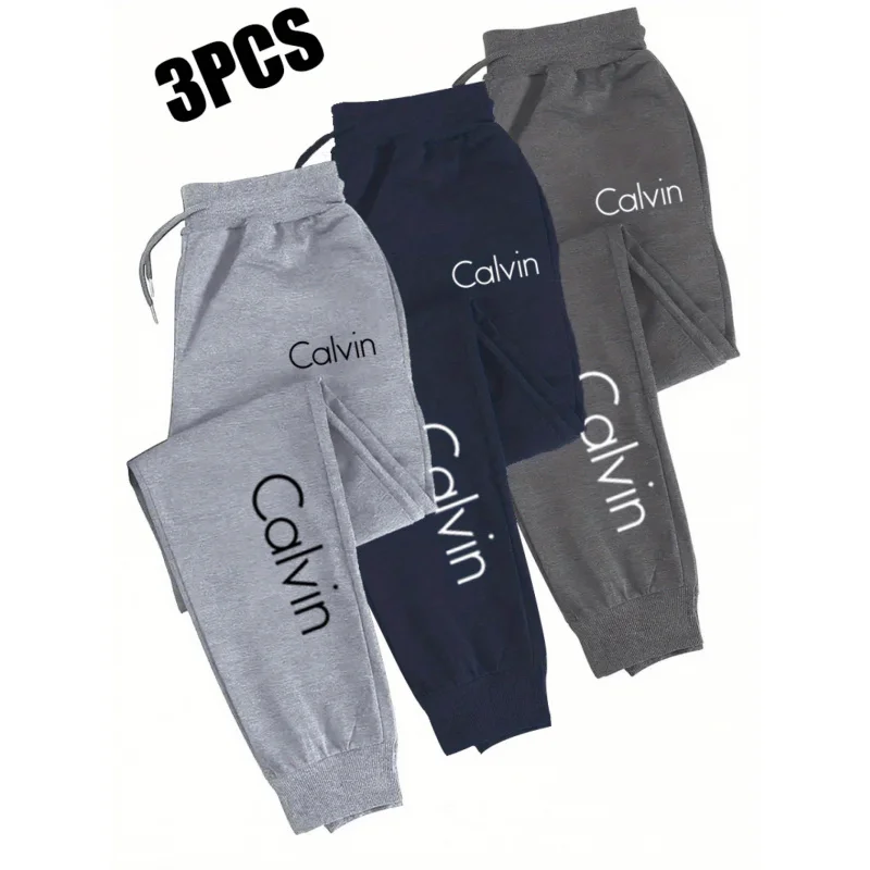 

Three-Piece Men'S Casual Sports Pants Set，Elastic Waistband With Drawstring Design，Pockets And Slight Elasticity -