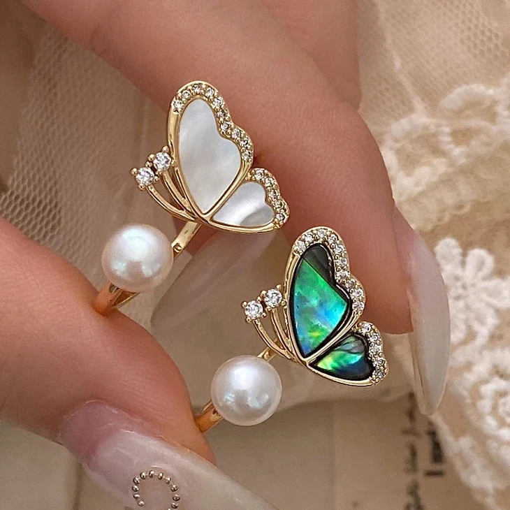 PONYKISS 925 Silver Freshwater Pearl Shell Butterfly Rings for Women Cute Insect Fine Jewelry Minimalist Opening Accessories