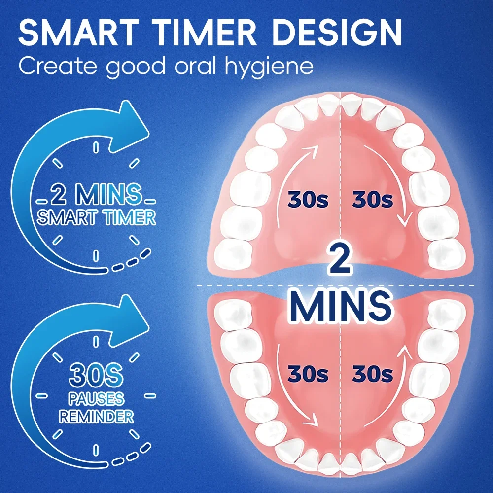 Cepillo de dientes eléctrico giratorio inteligente, cepillo de dientes giratorio recargable con 6 cabezales, Compatible con cabezales de cepillo de repuesto Oral B