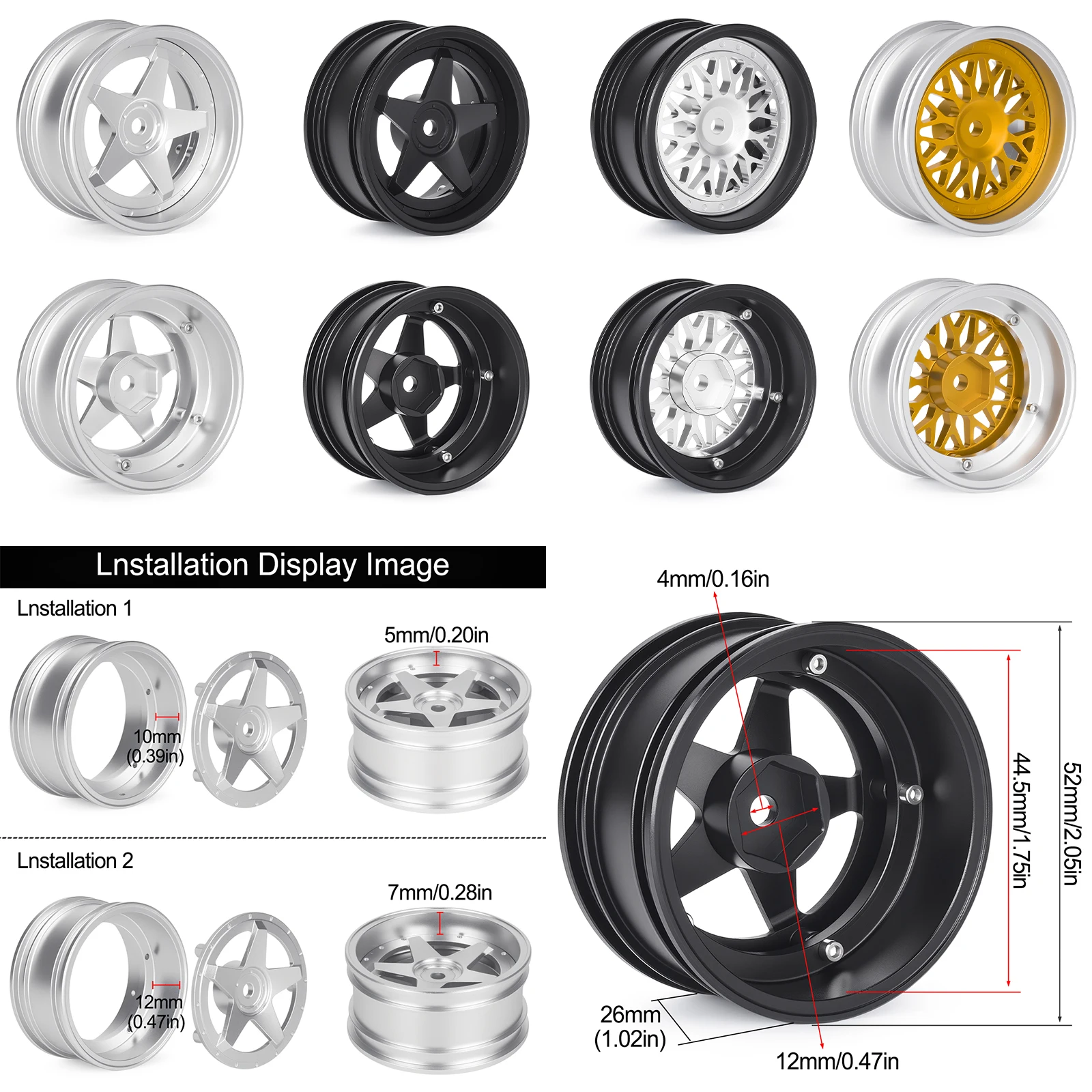 

4pcs 52mm 1/10 RC On-Road Drift Racing Car aluminum alloy Wheel Rims Wheel Hubs for Tamiya TT01 HSP 94123 94122
