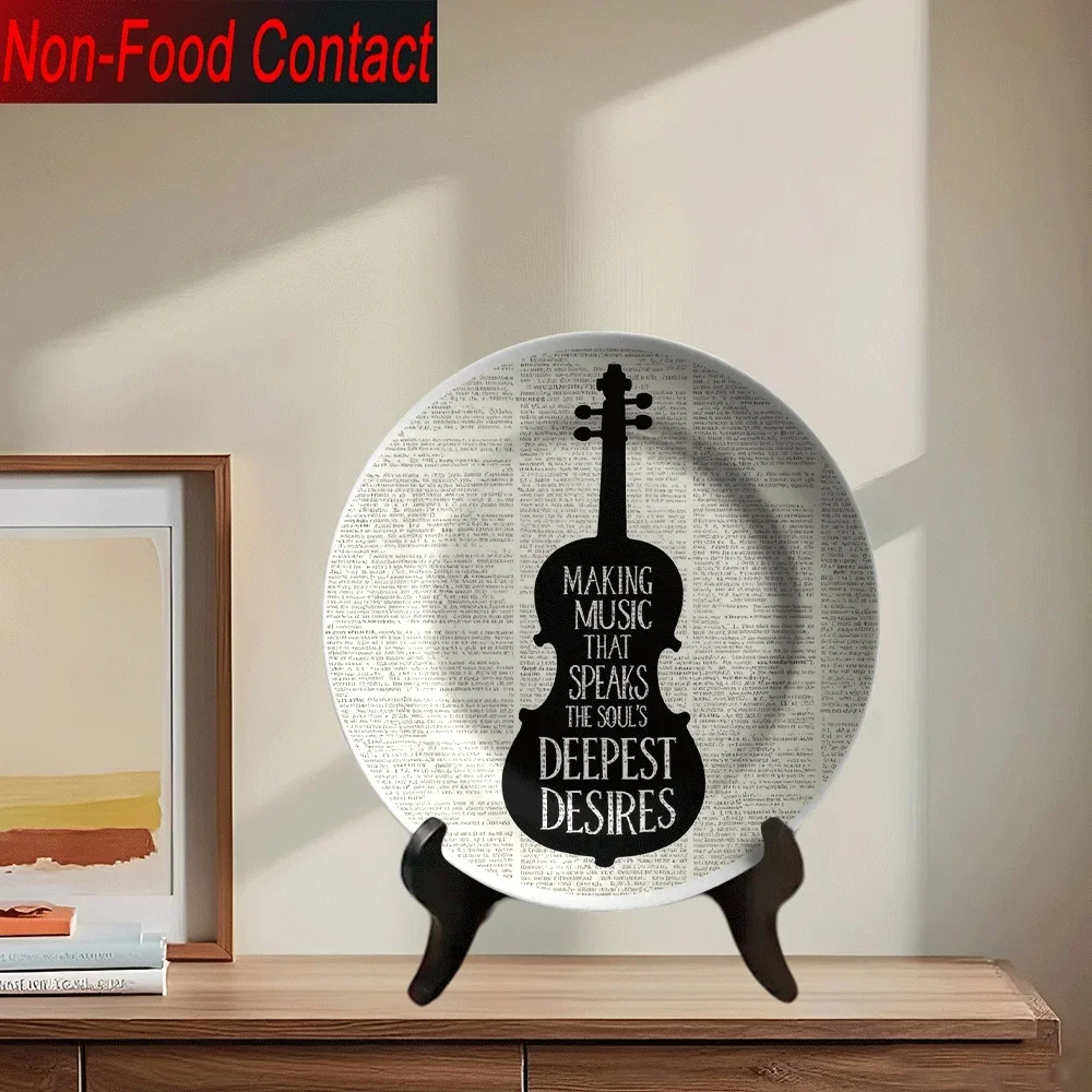 1pc Ceramic Decorative Plate - Elegant Music-Themed Tabletop Decor with Violin Design, Non-Food Contact Safe, for Living Room,