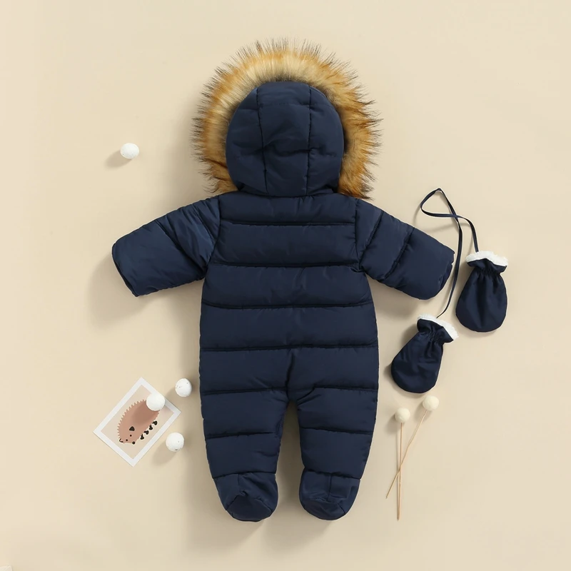 0-24months Baby Winter Snowsuit Jumpsuit Coat Romper Warm Outwear Hooded Puffer Footie Jumpsuit For Infant Boys And Girls