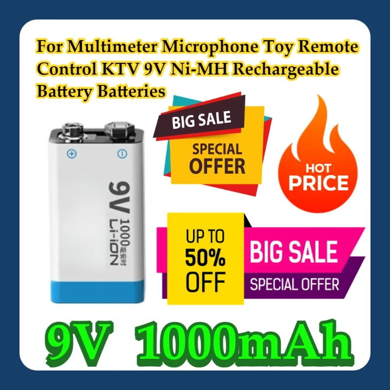 

For Multimeter Microphone Toy Remote Control KTV 9V Ni-MH Rechargeable Battery 9 V 1000mAh Batteries
