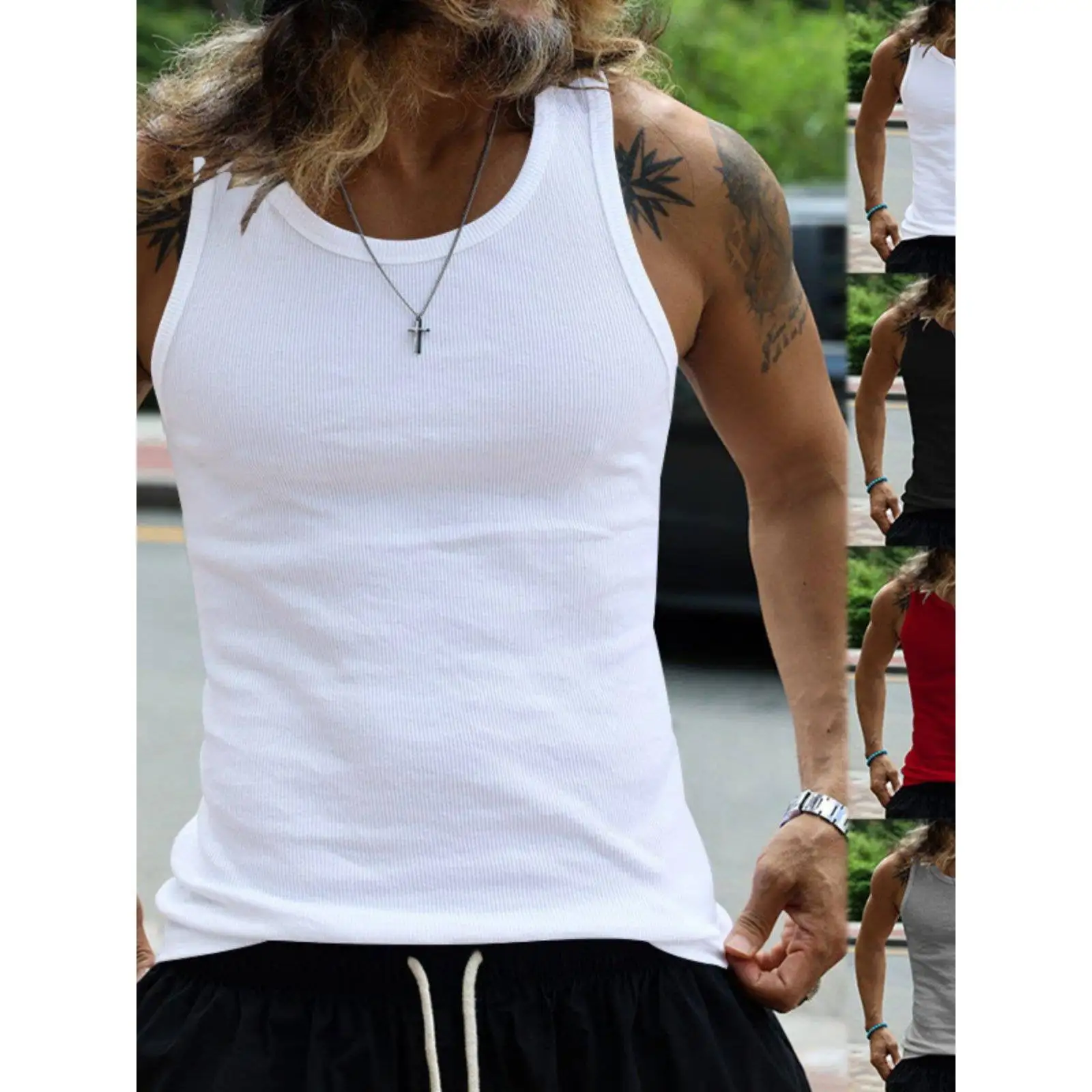 American Style Slim Fit Sports Vest Men's Large Size Trendy Summer New Arrival Casual Wear Polyester Blend Fabric No Brand