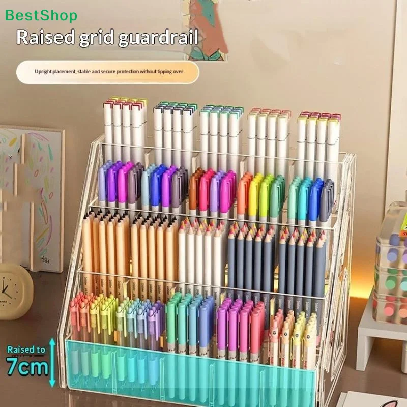 ☪3/4/5 Tier Large-Capacity Acrylic Desk Divider Watercolor Pencil Organizer Stationery Store Storage Rack Marker Pencil Holder