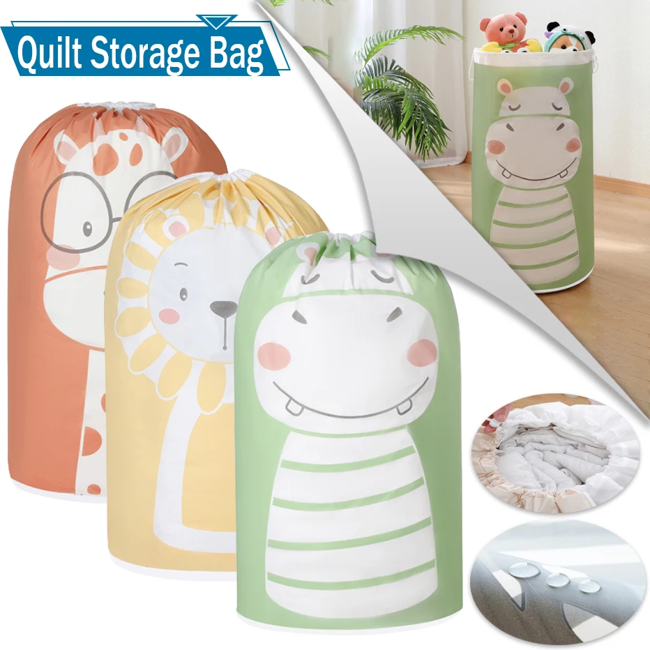 Cartoon Laundry Bag Household Quilt Clothes Storage Bag Drawstring Clothes Blanket Baby Toys Basket Travel Quilt Storage Bags