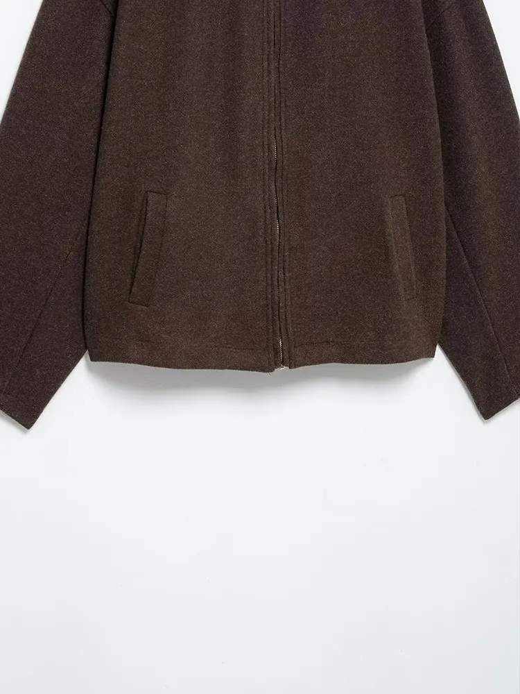 Nlzgmsj feminino vintage casual chique jaqueta bomber sólida zíper bolsos frontais casacos de manga longa moda 2025 casacos de outono