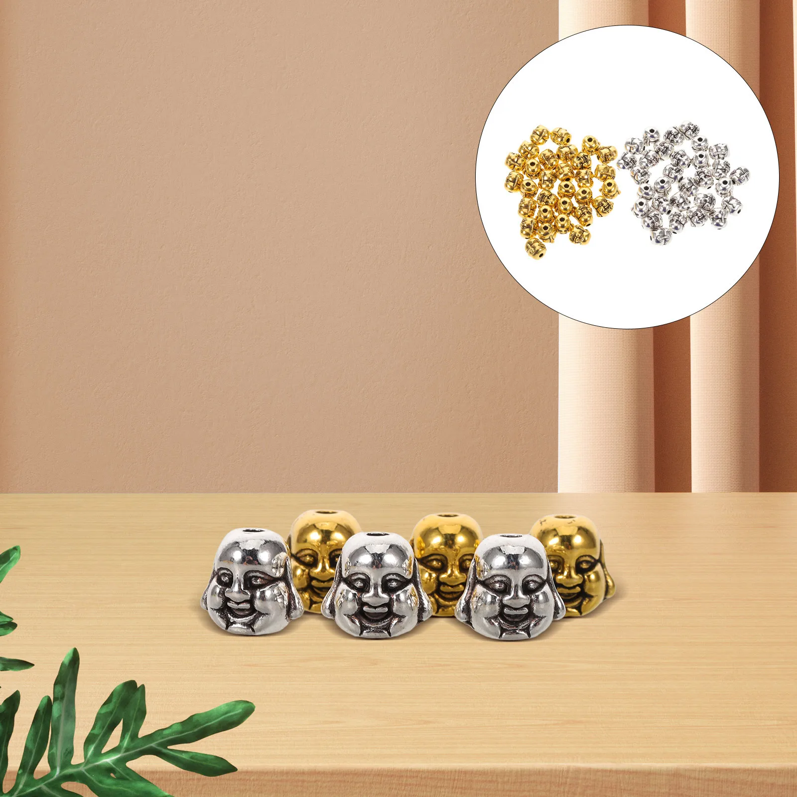 

60Pcs Tibetan Spacer Beads Vintage Silver Buddha Head Charms Laughing Maitreya Tribal Metal Jewelry Findings Mala