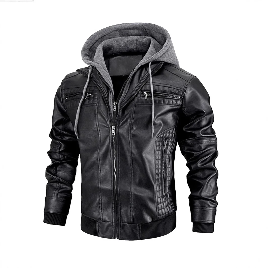 

Male Hooded Moto Racer Leather Jackets Street Windproof Leather Jackets New High Quality Blazers Men's Casual PU Leather Jacket