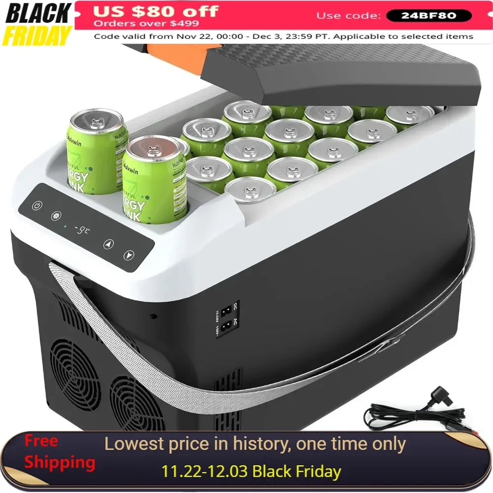 

12V car refrigerator 23Quart (22L) electric cooler/heater, plug-in car cooler, with 110V AC household power cord