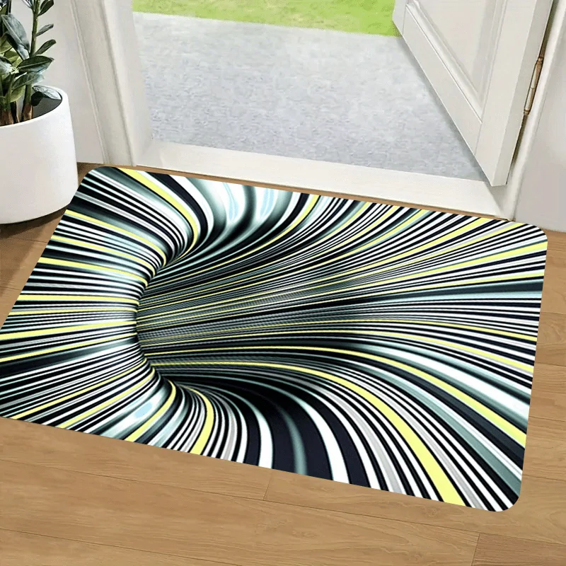 3D Optical Illusion Striped Flannel Rug Printed Carpet Indoor Decorative Entryway Floor Mat Anti Slip Soft Modern Design