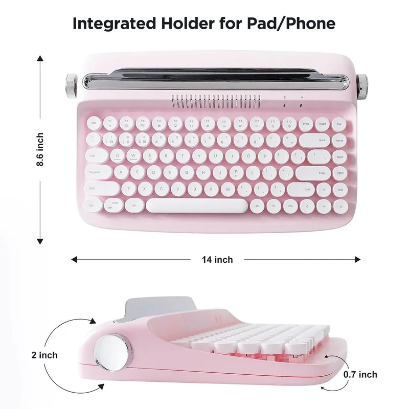 

ACTTO B303 Retro Wireless Typewriter Aesthetic Keyboard, Vintage Style Bluetooth Keyboard with Integrated Stand for Multi