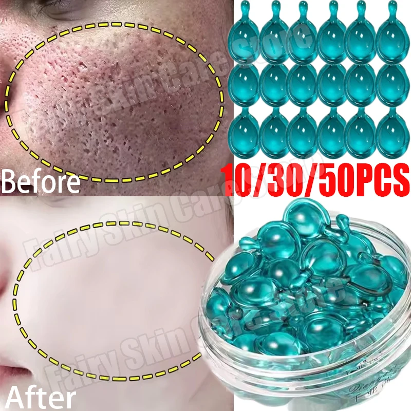 Blue Copper Peptide Capsule Face Serum Pore Shrinking Removing Large Pores Firms Tightens Moisturizing Night Skin Care Products