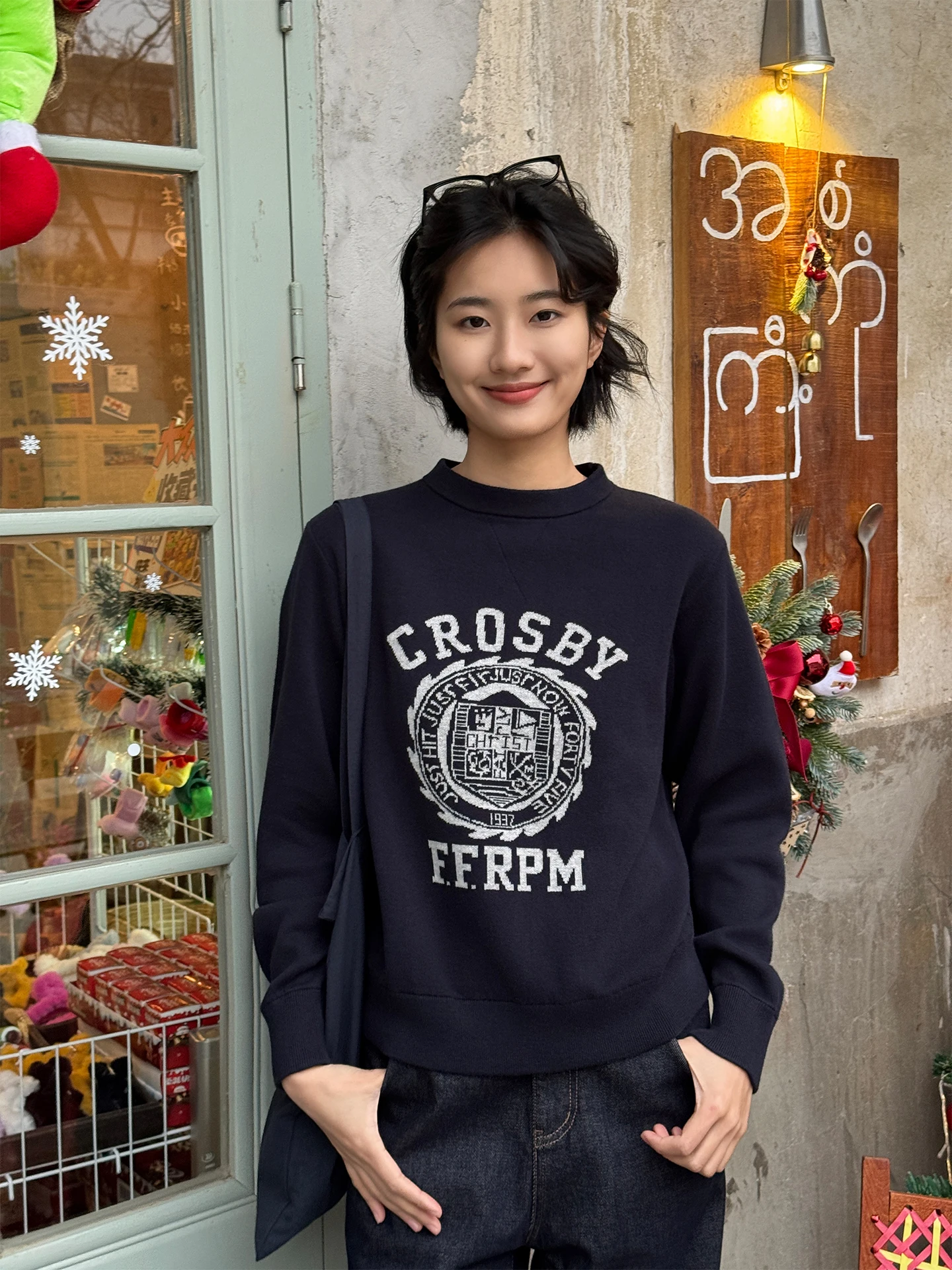 

Женская зимняя толстовка Zhou Xiaoya из чистого хлопка с длинными рукавами и круглым вырезом, новая модель, с вышивкой в американском стиле