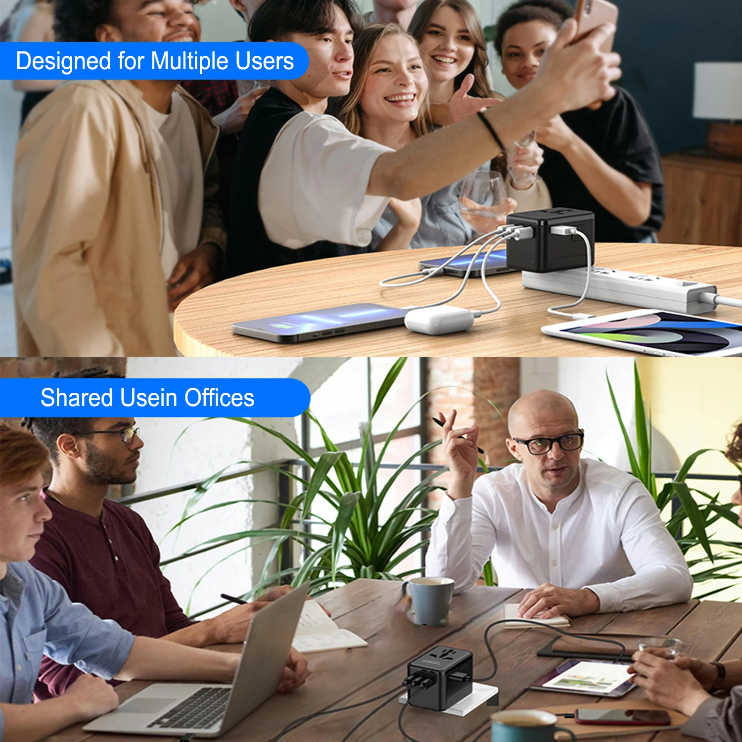 MeeGoo 45 W GaN Internationaler Reiseadapter mit 1 USB 3 Typ C GaN Schnellladeadapter mit EU AU US UK Stecker für Wandladegerät