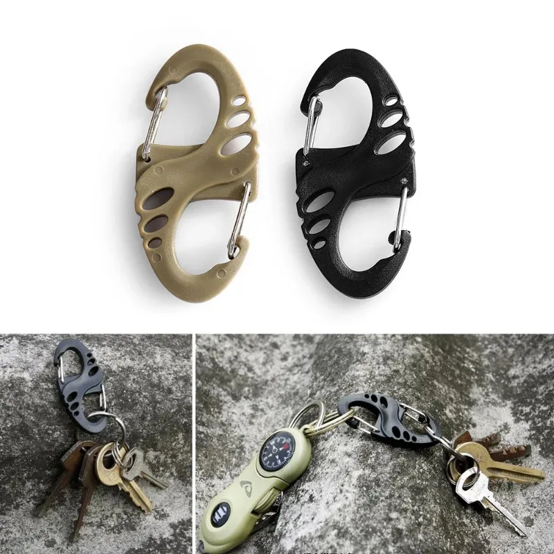 1PC Portable Mini S-Type Carabiner Climbing Safety Hook Dual Buckle Plastic Steel Sport Outdoor Multifunction Accessories