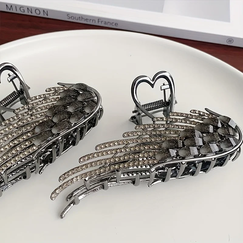 Elegante große Haarklammer, Engelsflügel, Strass, glänzende Haarspange, Damen und Mädchen, tägliche Outdoor-Dekore, Legierung, Haar-Accessoires – Detail 7
