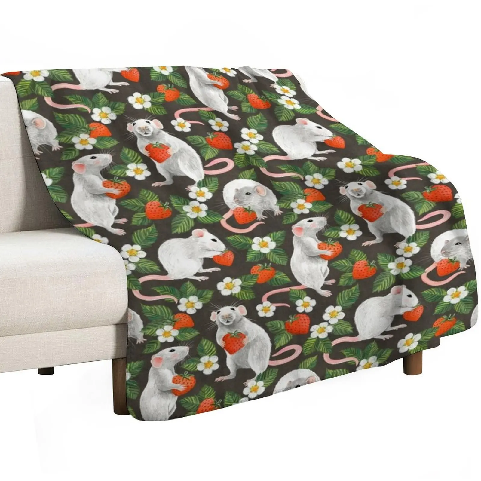 Rats Love Strawberries on vintage dark brown Throw Blanket warm for winter Decorative Sofas Luxury blankets ands Quilt Blankets