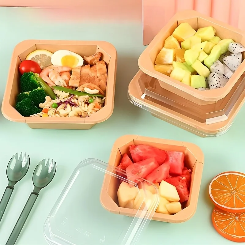 Kraft Paper Bowls With Lid Lunch Box Fast Food Packing Box Premium Sustainable And Versatile Octagonal Kraft Containers