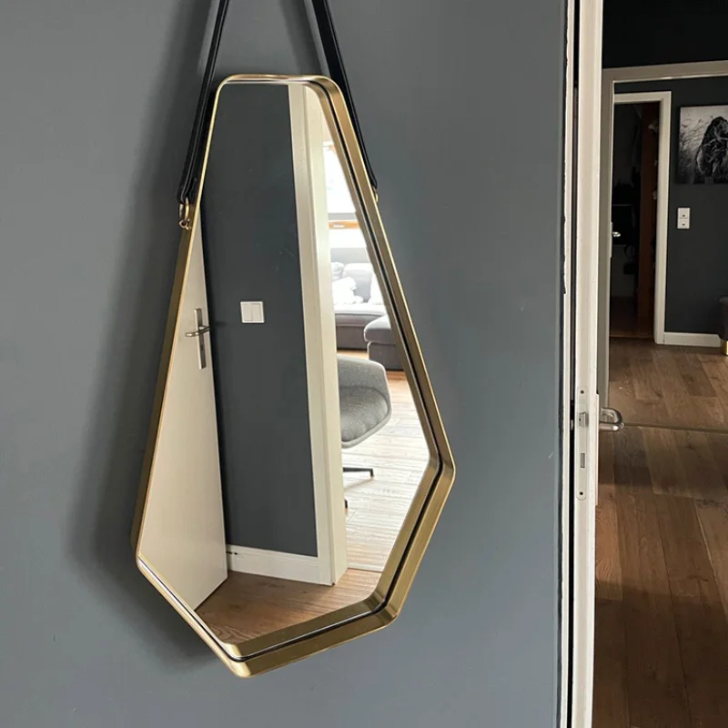 

High-grade electroplated brass bathroom decorative mirror modern simple hexagonal hotel famous hotel wall hanging M643