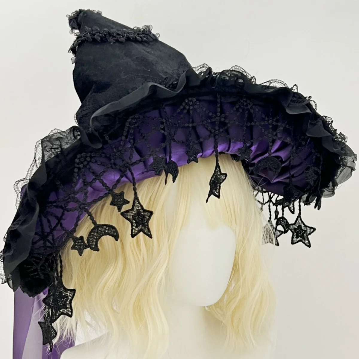 

Harajuku Halloween Witch Hat Women’s Girls Gothic Handmade Bowknot Fleece Lace Lolita Ladies Wizard Hat