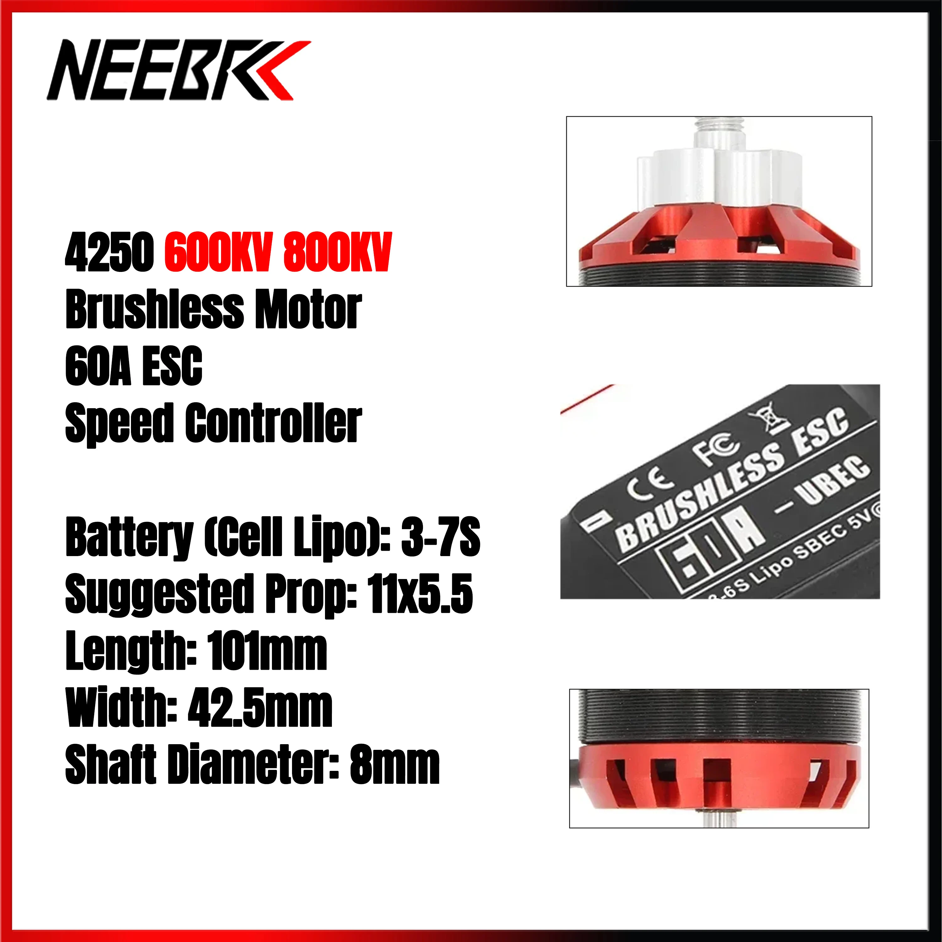 

D4250 600KV 800KV Outrunner Brushless Motor 3-7S with 60A ESC Speed Controller for RC FPV Fixed-Wing Aircraft Multicopter Part