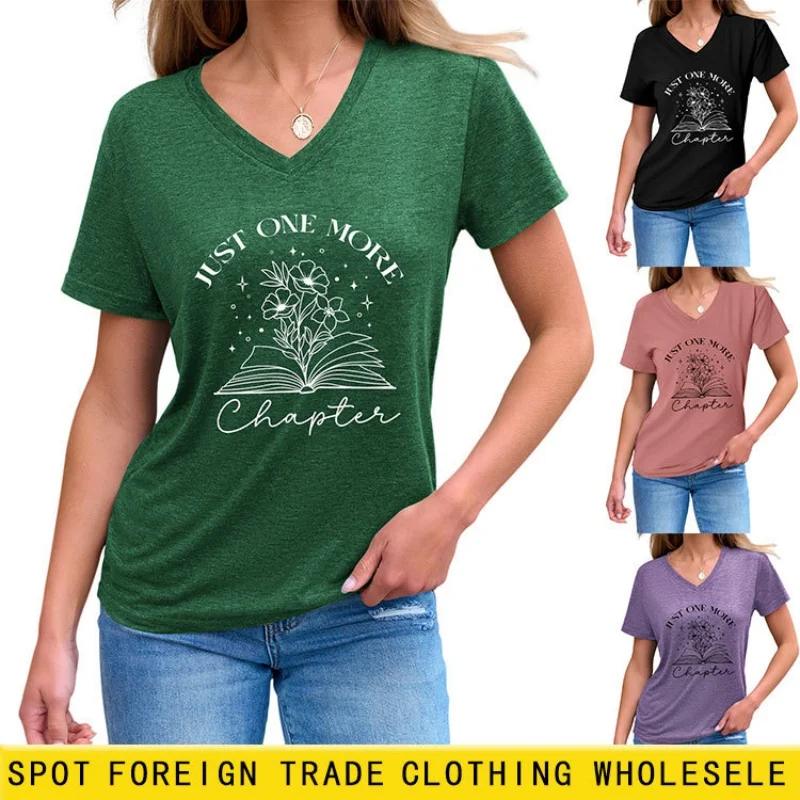 

Design-inspired summer V-neck short-sleeved T-shirt for women, loose fit, Korean-style, breathable and casual top