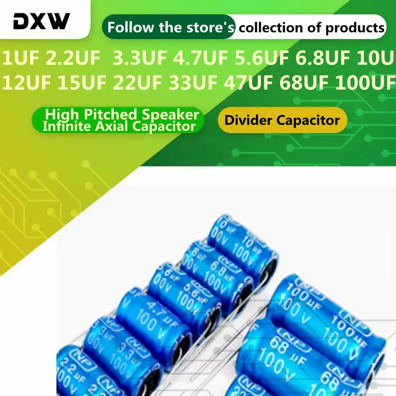 

5PCS 100V 1 2.2 3.3 4.7 5.6 6.8 10 12 15 22 33 47 68 100UF NP High Pitched Speaker Infinite Axial Capacitor Divider Capacitor
