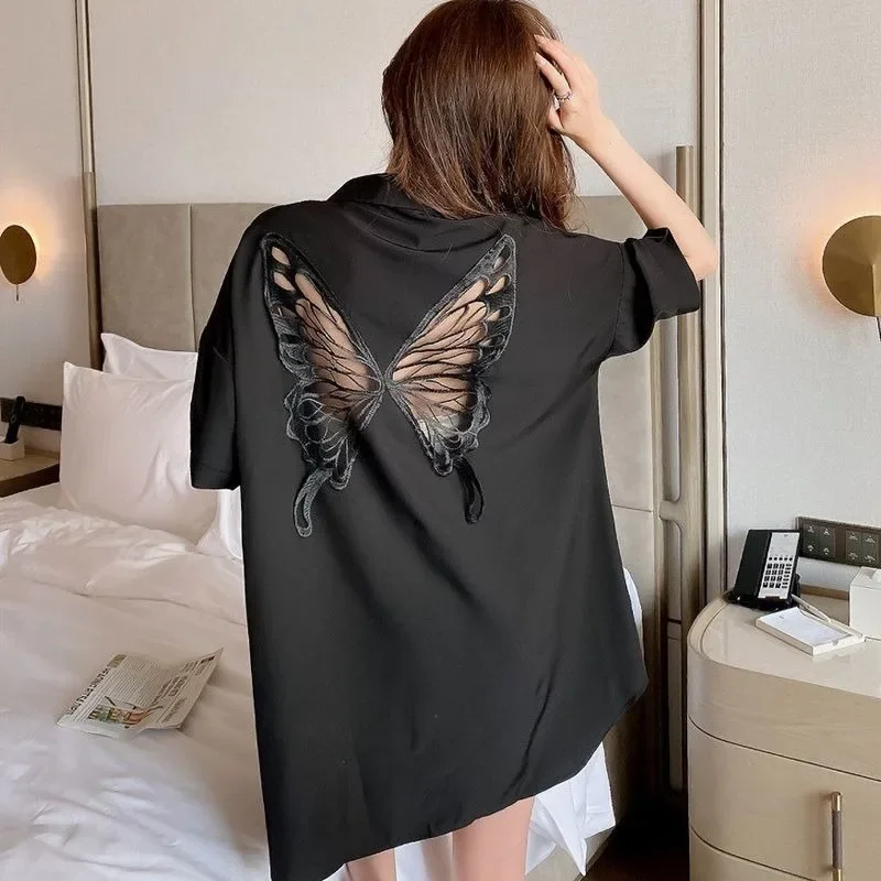 New style nightdress female summertime Lace loose Shirt Pajamas Can be worn outside High appearance level loungewear