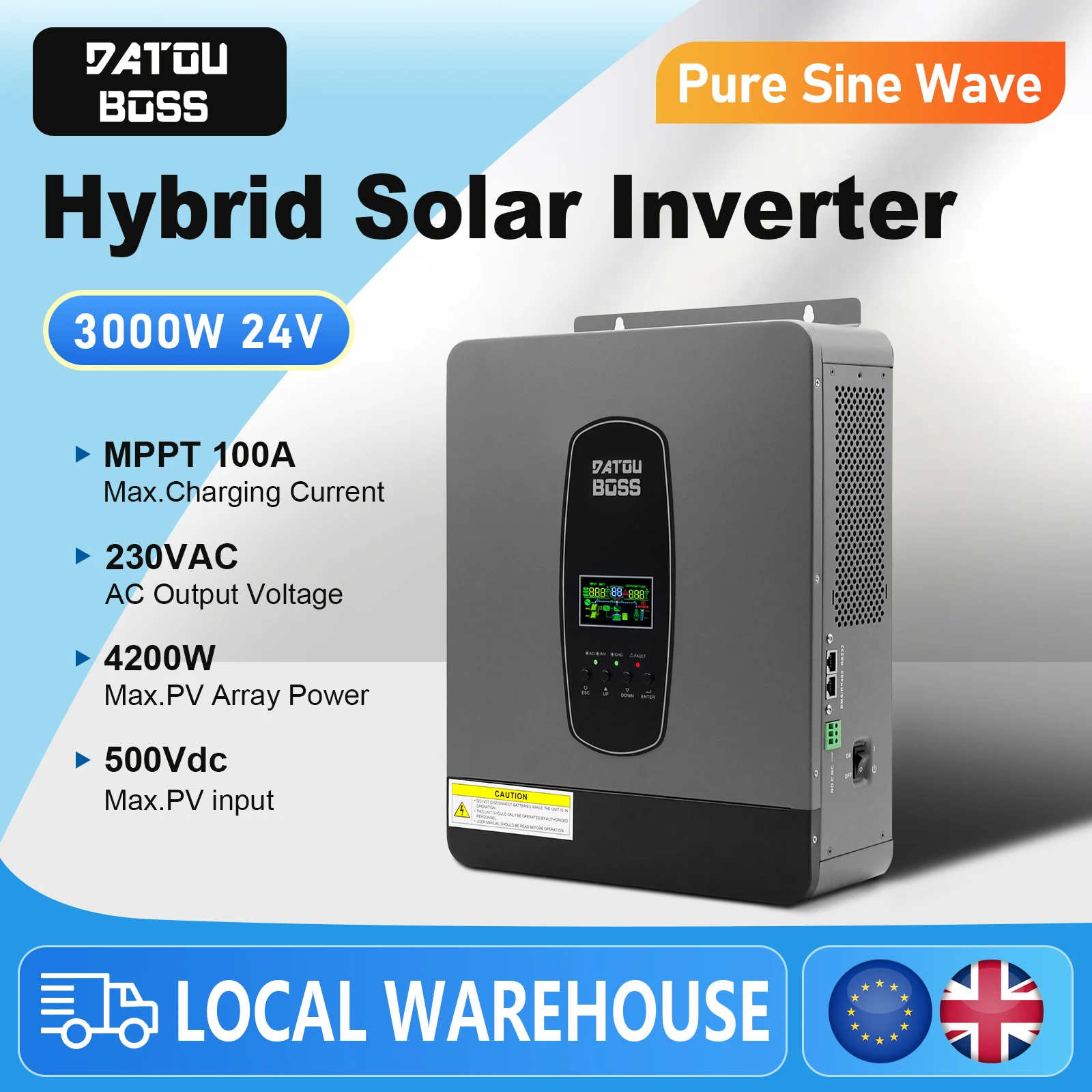 

DATOUBOSS Solar Hybrid Inverter 24V3000W Pure Sine Wave DC24VToAC220V Output MPPT Peak power 6000W Voltage Converter PV Max 500V
