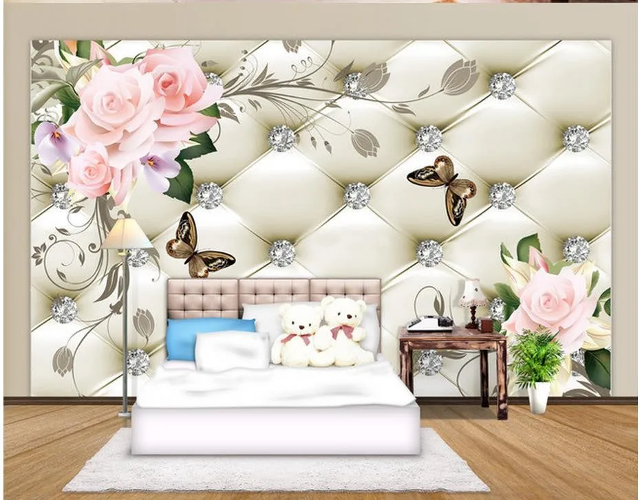 

European style flowers rich soft package background wall painting wallpaper for walls 3 d for living room