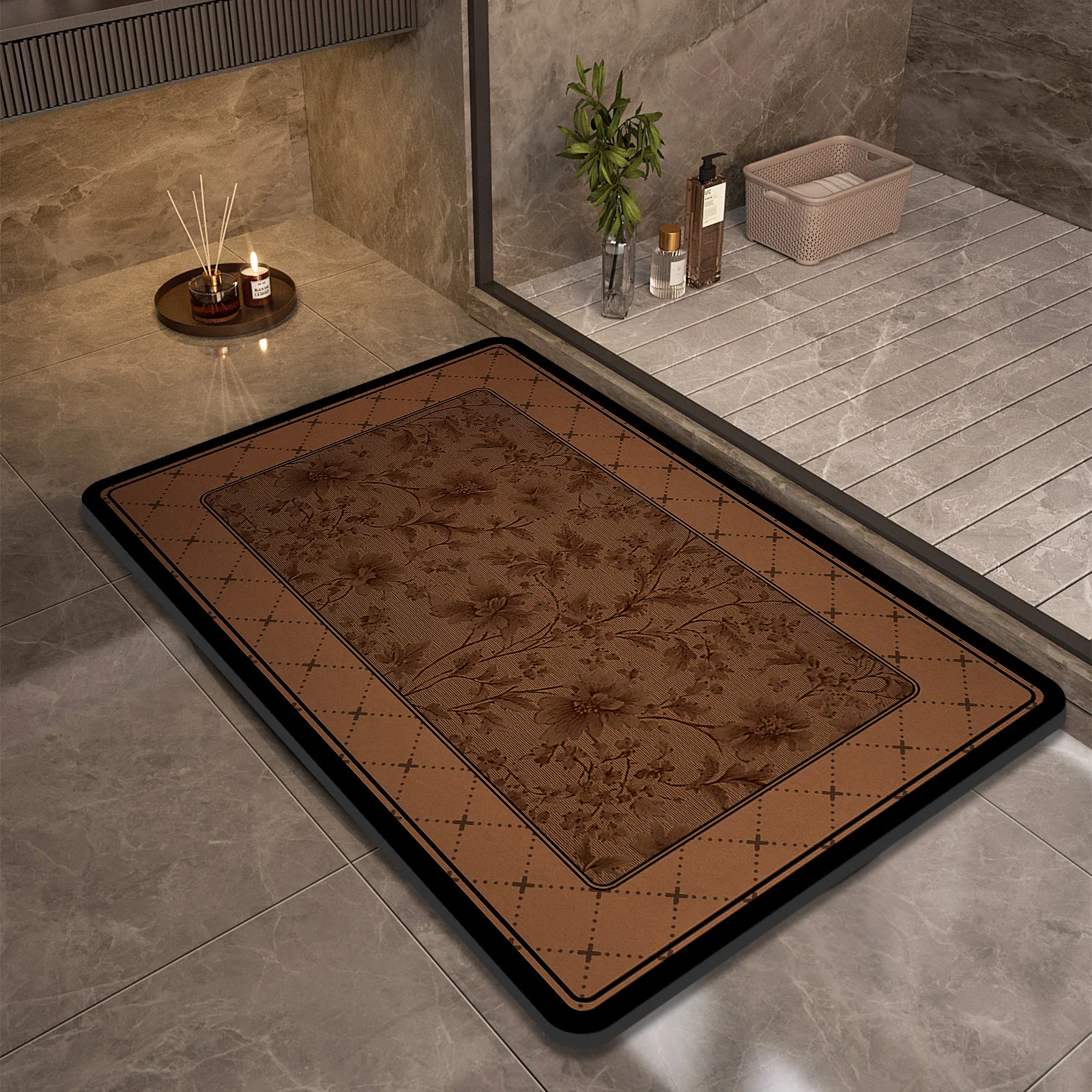 

Retro Luxury Diatomaceous Earth Bathroom Bath Mat Absorbent Shower Carpet Foot Mat Quick Dry Non-Slip Toilet Rugs Doormat