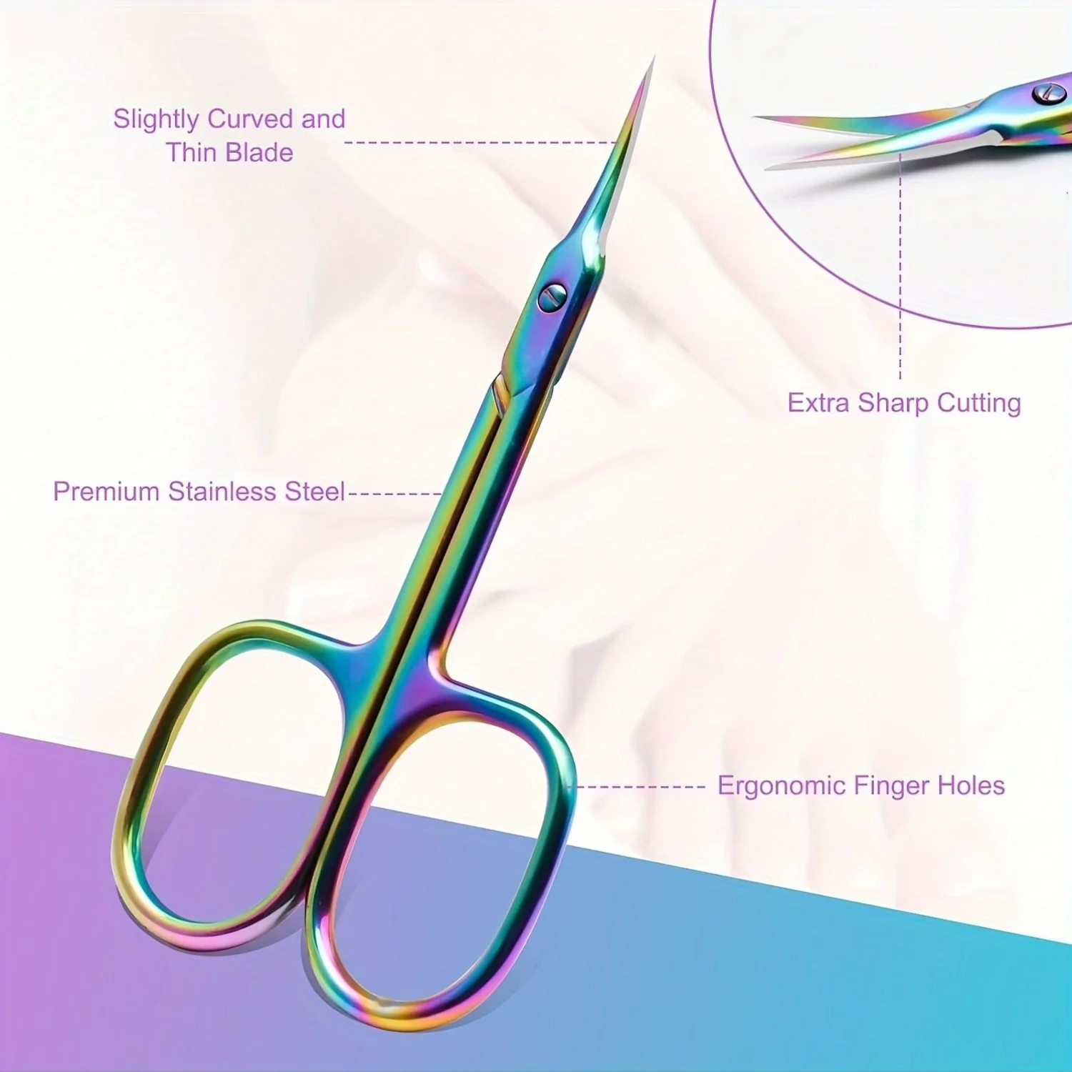 

Beauty Rainbow Titanium Stainless Steel Multi-Purpose Cuticle Scissors Ergonomic Handle Suitable for Nail Care