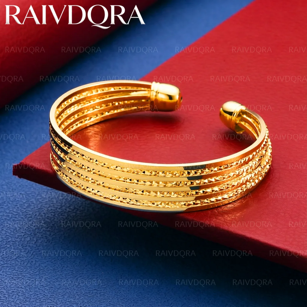 18K Gold Plated Wide Version Bangle Adjustable Bracelet For Women Cute Fashion Jewelry Birthday Gift Party Girls