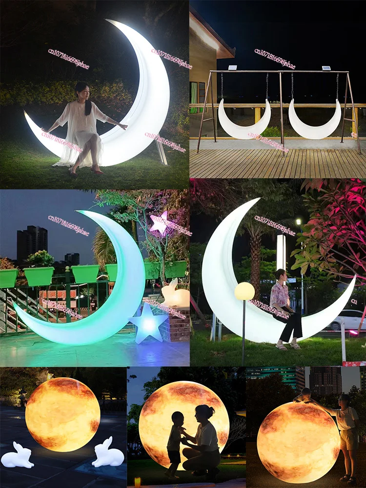 Luminous Moon-Light Lamp Outdoor Courtyard Landscape Crescent Internet Celebrity Clock-in Square B & B Solar Energy