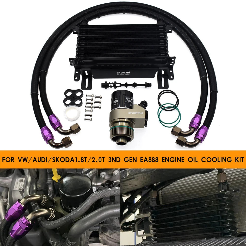 SK CUSTOM Für GOLF MK7 GTI Audi A3 Motor 1.8T 2.0T EA888 GEN3 Ölkühler-Kit Ölfilter-Adapter Kühler Autozubehör