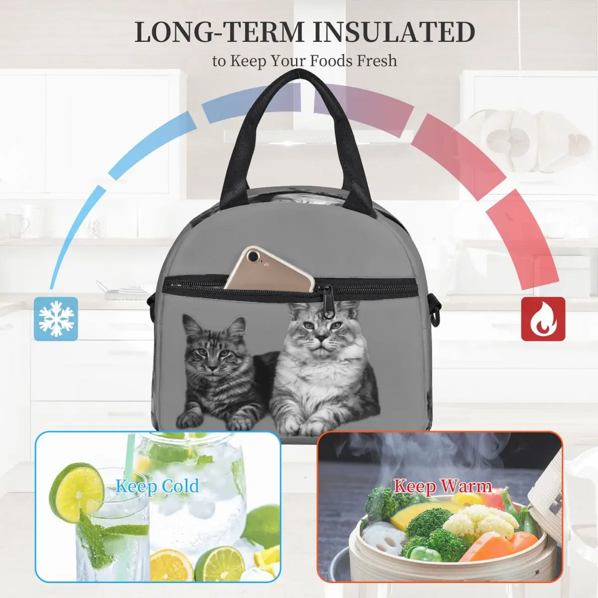 Lunchtaschen mit Maine Coon-Katze, isolierte Bento-Box, wasserdichte Lunchtasche, Picknicktaschen, Kühltasche für Reisen von Frauen