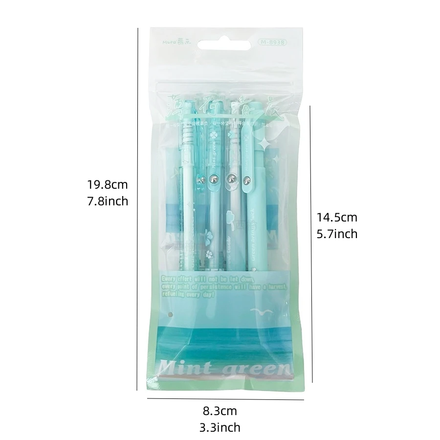 4pcs Mint Green Gel Pens Set Four Leaf Clover Bring Luck 0.5mm Ballpoint Black Color Ink for Writing F7646